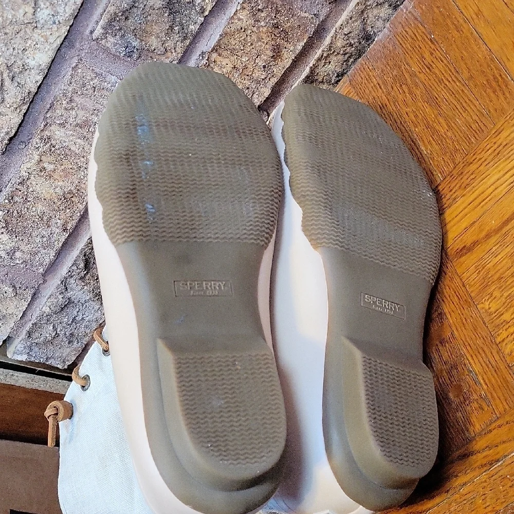 Sperry Women's Saltwater Waterproof Rubber Duck Boots Size 9.5 Beige and Gray
